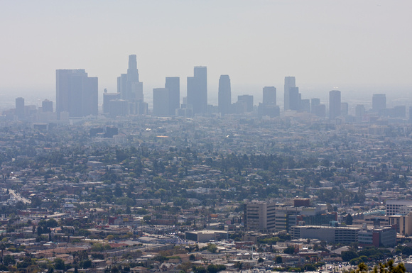 Downtown in smog, 5.5mi to the SE.