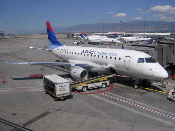 Brand new E170 for DL Connection (Shuttle America) at SLC.