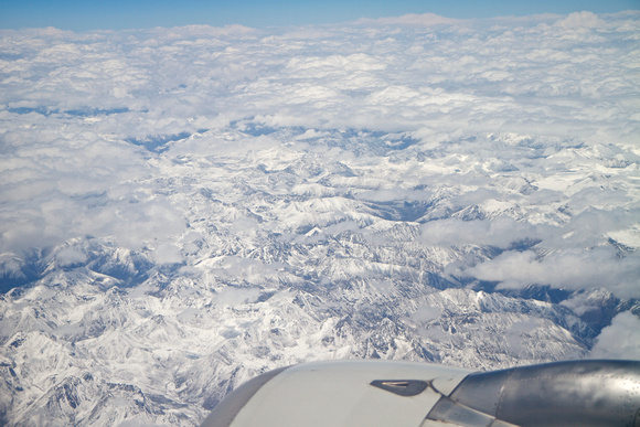 Snow capped mountains enroute to LXA.