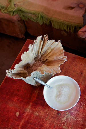 Bianba's lunch - Tsampa, with milk and sugar.