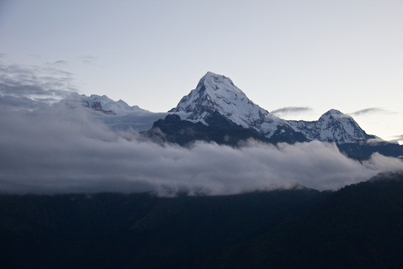 Clouds finally moving off Annapurna I (on left).