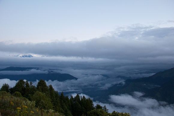 Looking west towards the Dhaulagiri Range.  Lots of clouds.