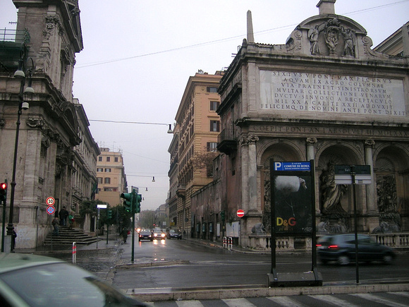 Santa Maria della Vittoria on left.  Fontana's "Fountain of Moses" on right