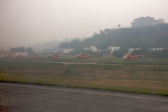 Rows of helicopters at YBP.