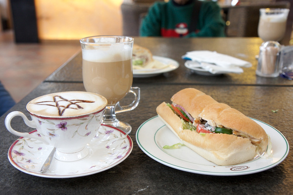 Coffee from about 40RMB, sandwich 45RMB.