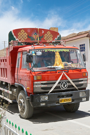 Tibetans paint deities on their trucks for protection.