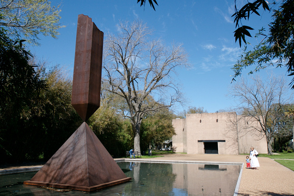 Barnett Newman "Broken Obelisk", 1963-67, in front of Rothko Chapel.