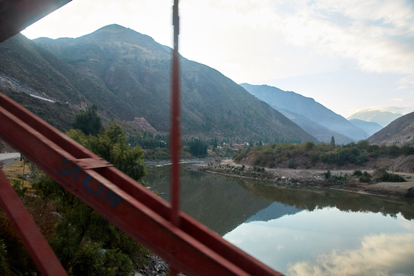 Crossing the Urubamba River in the Sacred Valley at around 3,100m/10,100ft