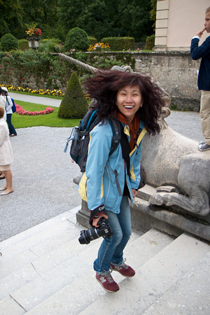 Bonny skipping up the steps in the finale of "Do-Re-Mi" in Mirabell Gardens.