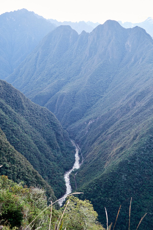 Looking west, the Urubamba River and the railroad that continues down to Hidroelectrica.