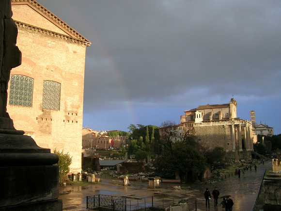 Hail, sun, rain, clouds, rainbow...  at Roman Forum