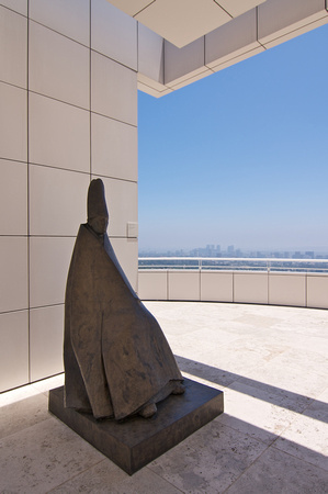 Contemporary sculpture on one of many patios.